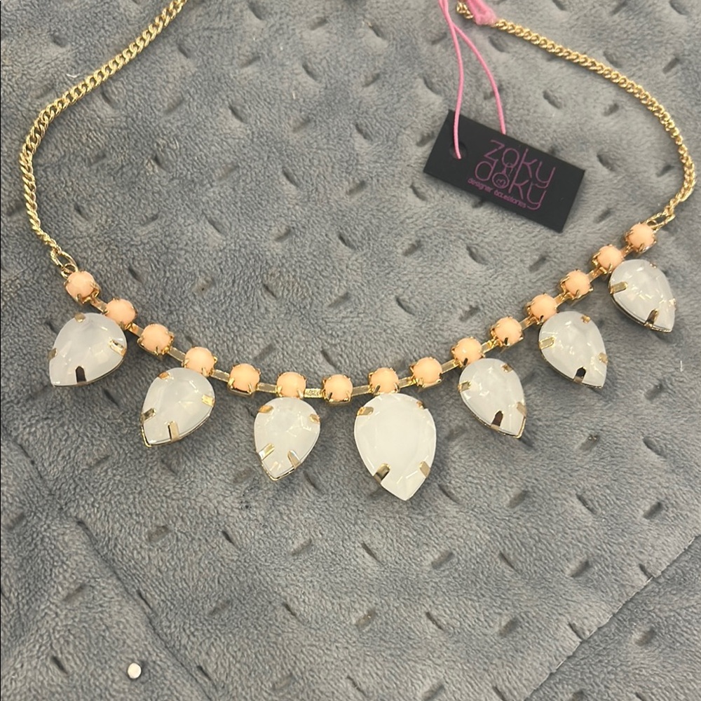 Blush Pink and White Opal Teardrop Necklace-Boutique